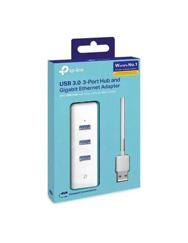 ADAPTADOR USB 2 EN 1 CON HUB DE 3 PUERTOS USB 3.0 Y ADAPTADOR ETHERNET GIGABIT UE330